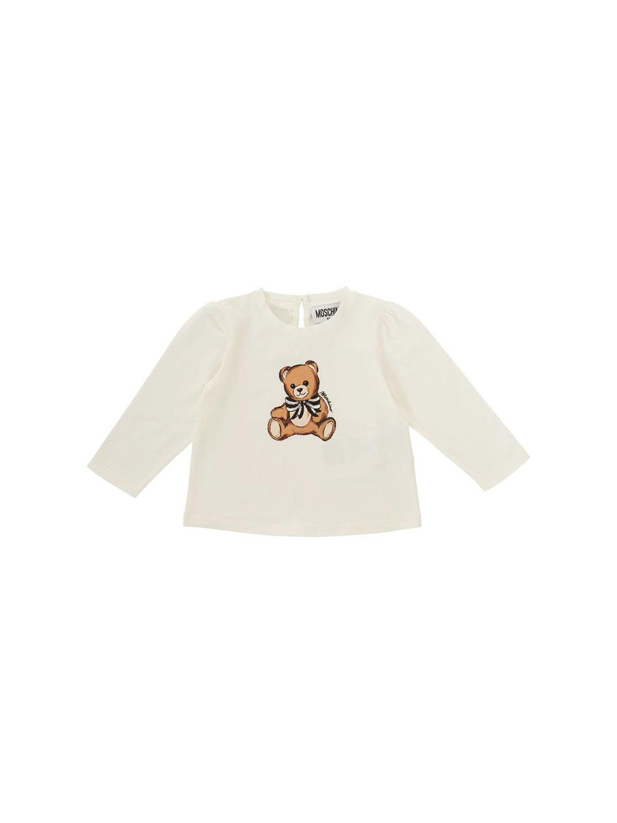 T-Shirt a maniche lunghe Moschino bianca con chiusura a goccia MEO001 10063 Moschino 