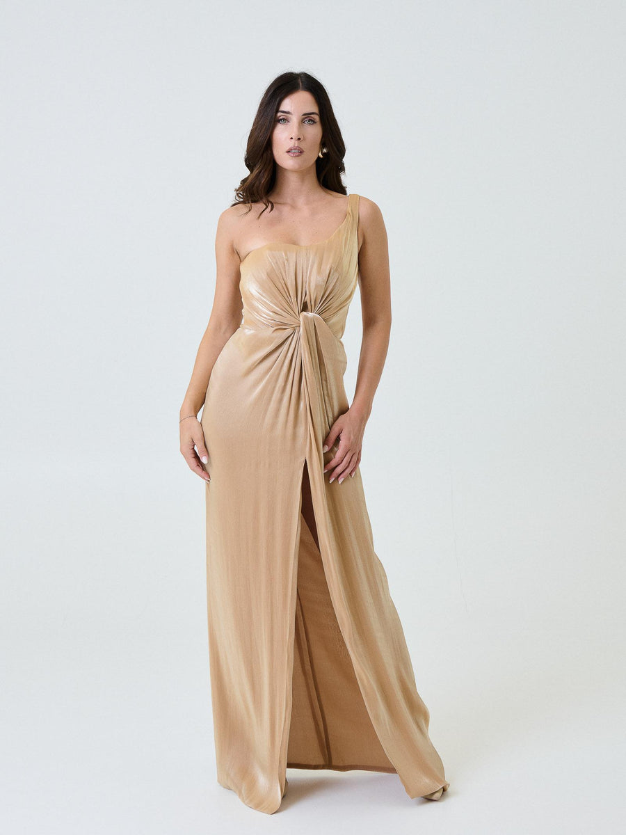 Abito "zorya" Silence Limited sabbia drappeggiato con nodo centrale AB4186 SAND Silence Limited 