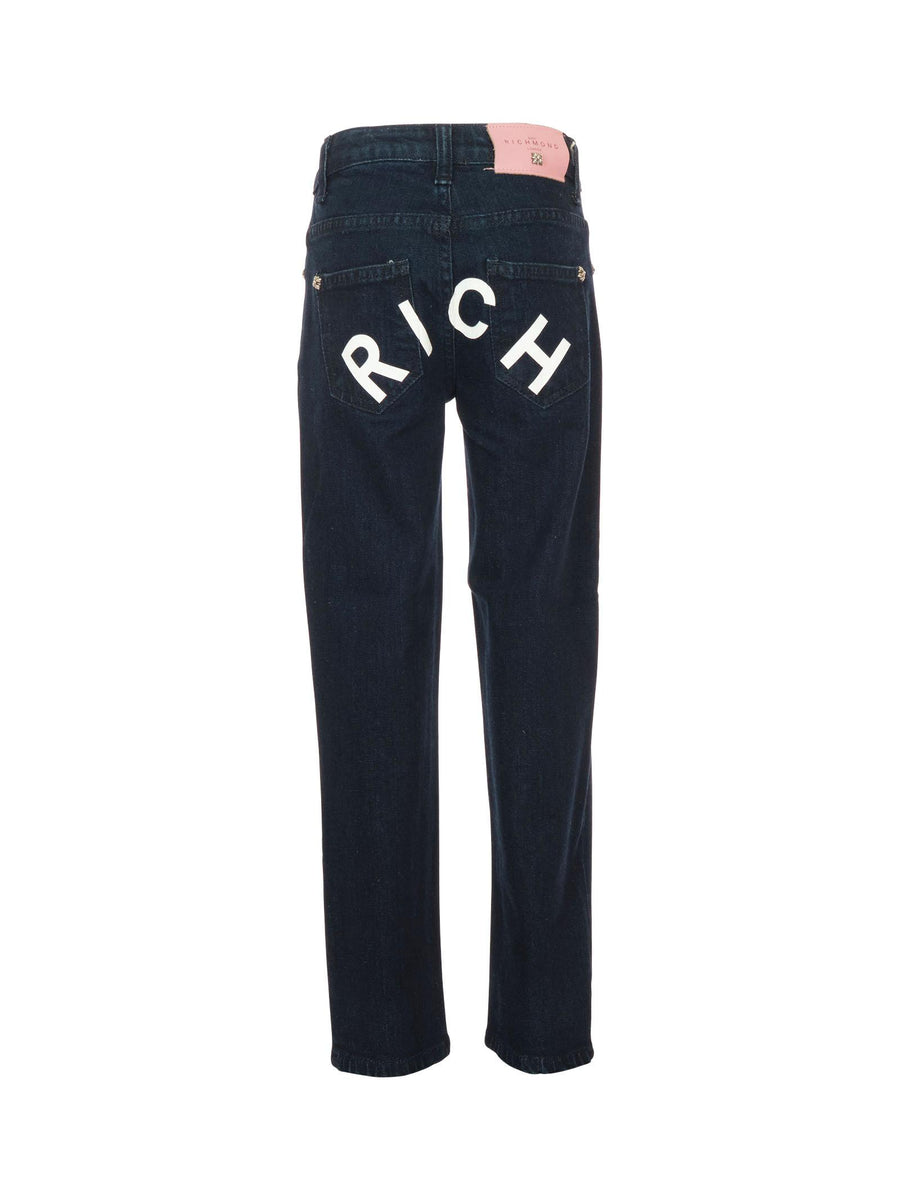 Jeans John Richmond blu lavaggio scuro con stampa rich bianca posteriore RGA25106JE BLUE John Richmond 