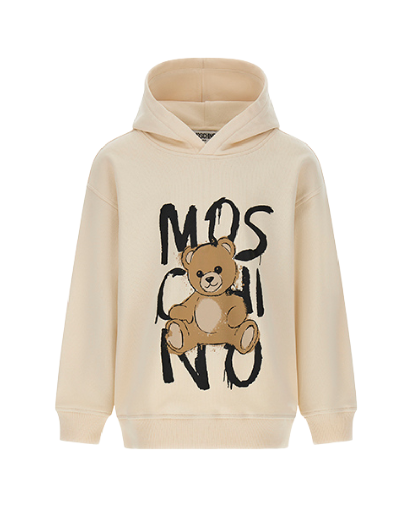 Felpa con cappuccio Moschino beige con maxi teddy e stampa effetto pennellato HUF098 10123 Moschino 