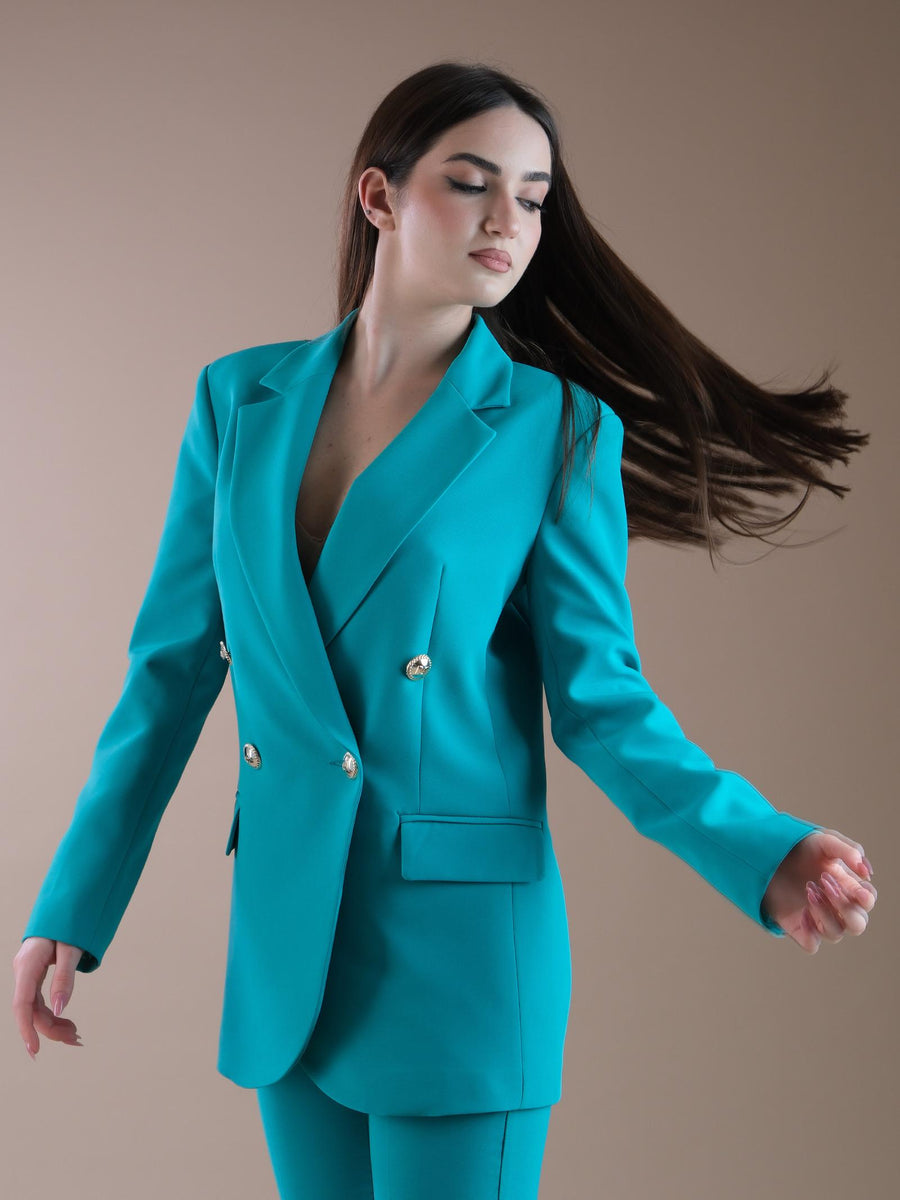 Giacca doppiopetto verde pavone CFC0117714003 B520 Rinascimento 