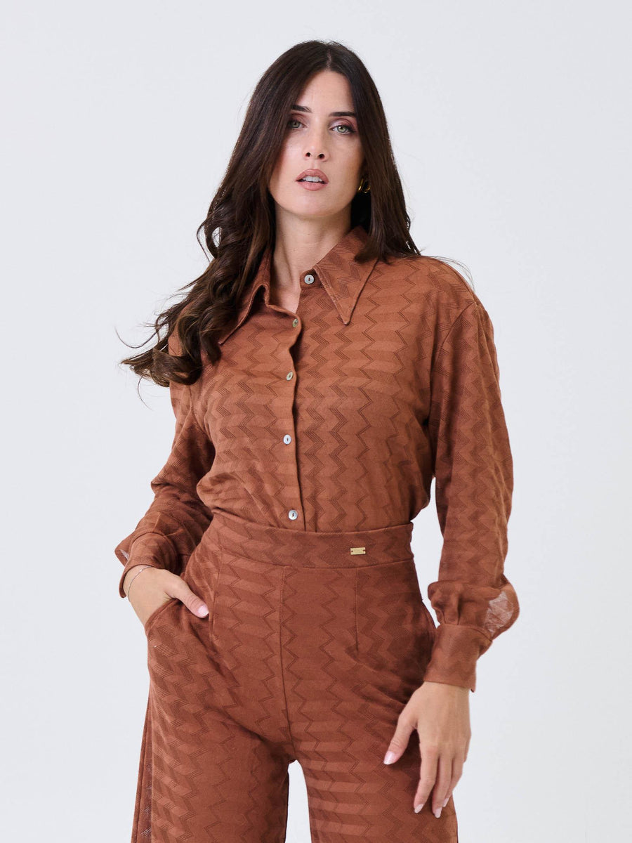 Camicia over Pho Firenze arancione sierra semi trasparente con motivo a zig zag 4324036 SIERRA PHO FIRENZE 