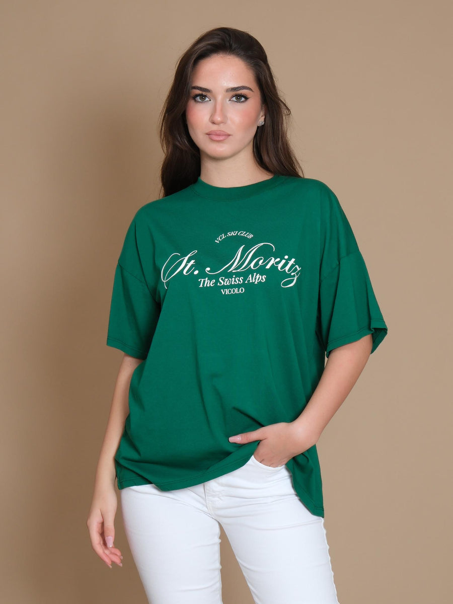 T-Shirt over Vicolo verde stampa "VCL Ski Club St. Moritz" RS0053 VERDE Vicolo 
