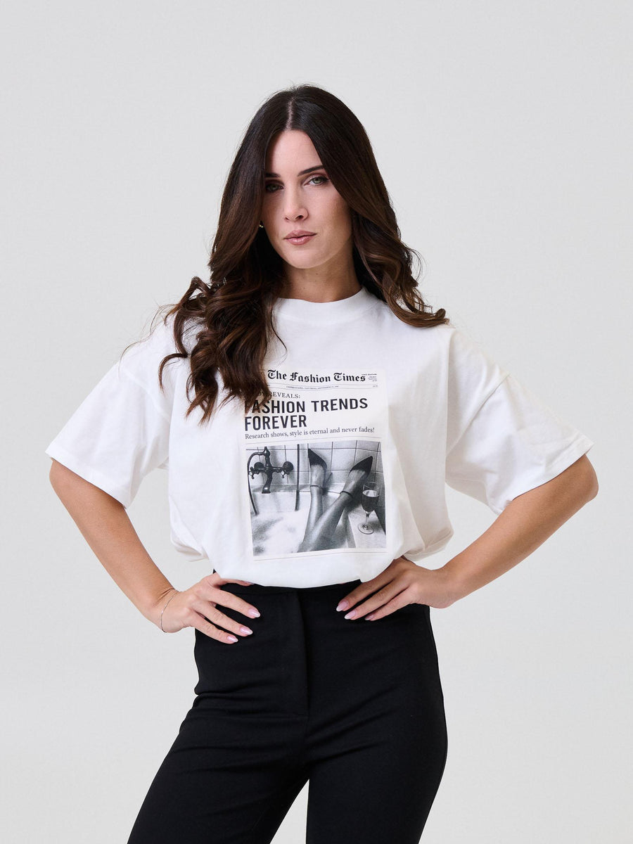 T-Shirt Vicolo bianca con stampa giornale RF0182 BIANCO Vicolo 