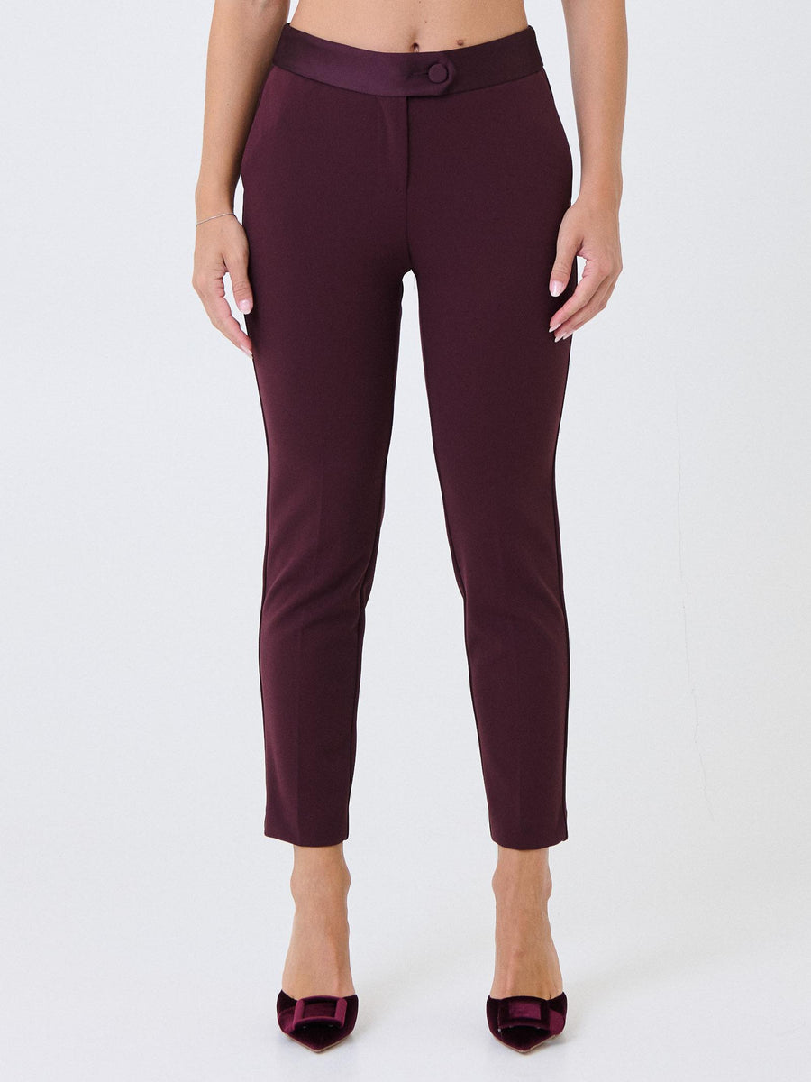 Pantalone slim Imperial prugna con fascia in raso in vita PVN2KAW PRUGNA Imperial 