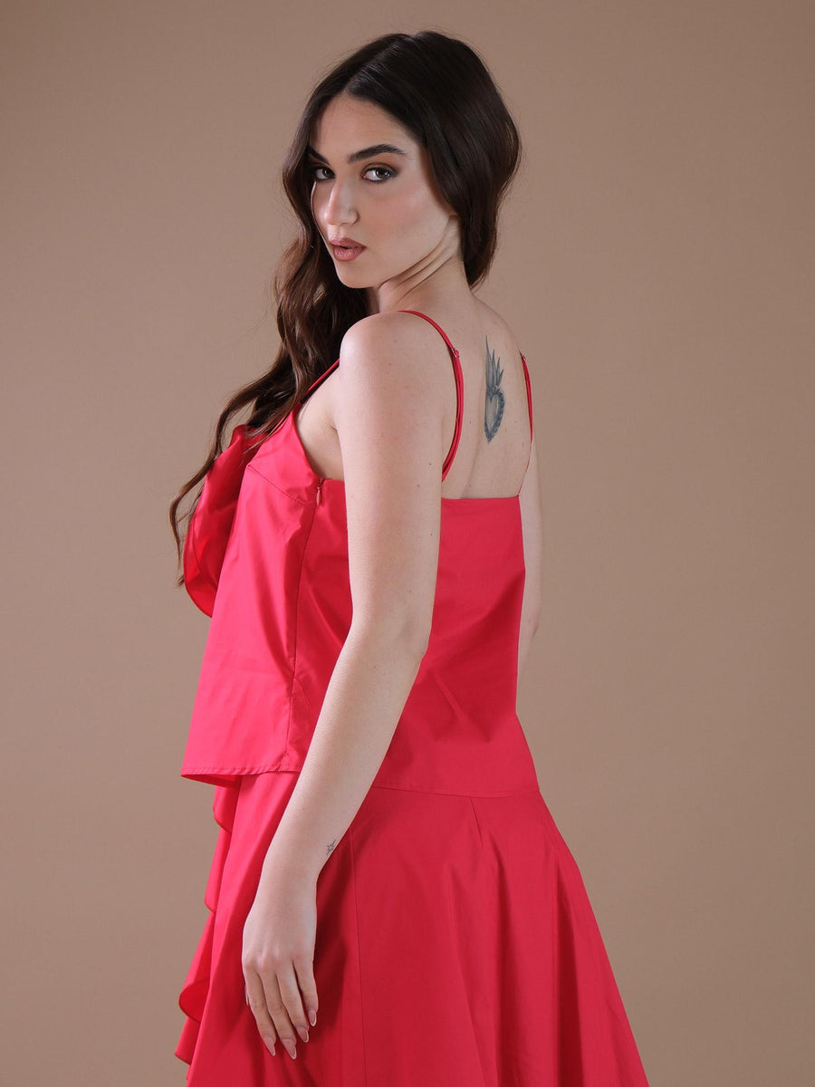 Top rosso in cotone con maxi rosa sul fronte RFZ2HKU ROSSO Imperial 