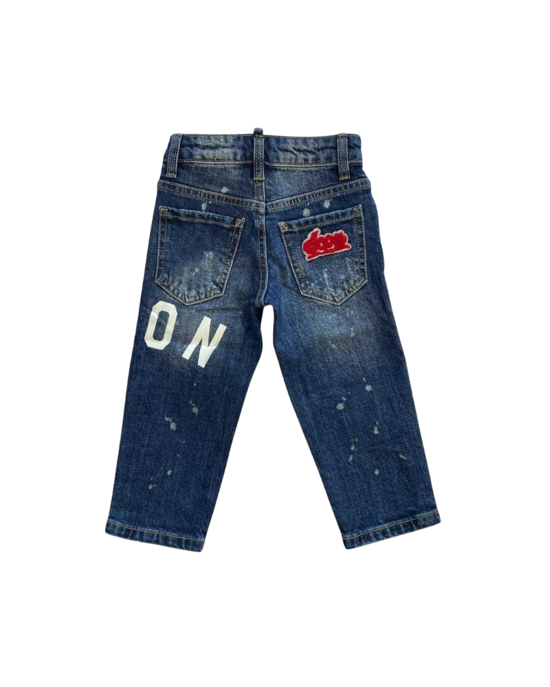 Jeans Icon blu effetto used con stampa Icon bianca T00716 DNM Icon 