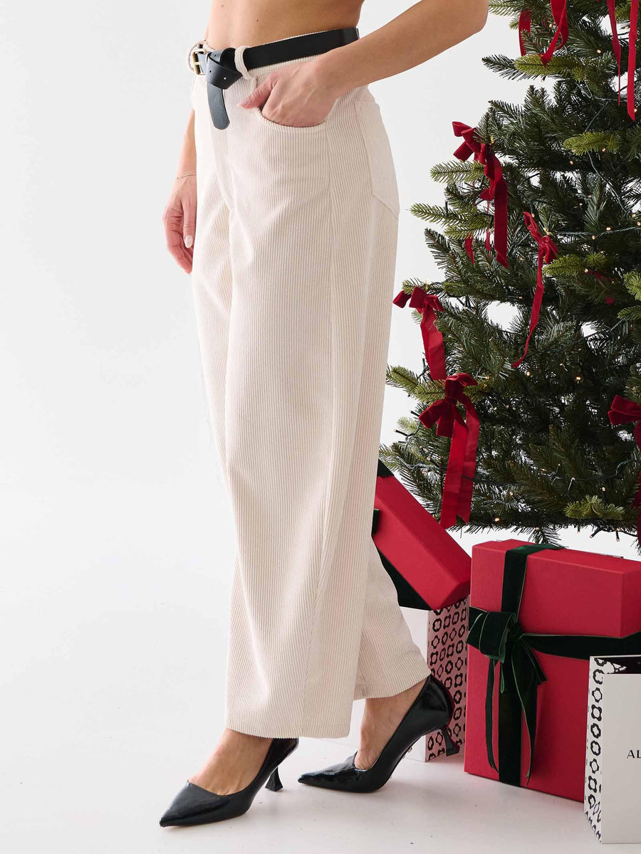 Pantalone in velluto Armoire panna a coste con cintura in coordinato 245 PANNA Armoire 