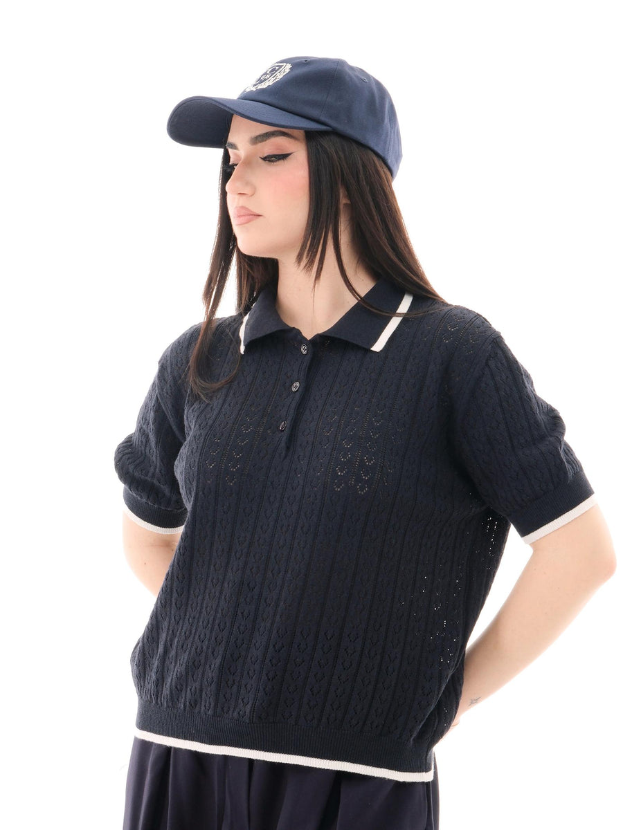 Polo Vicolo blu in maglia traforata 22079D BLU Vicolo 