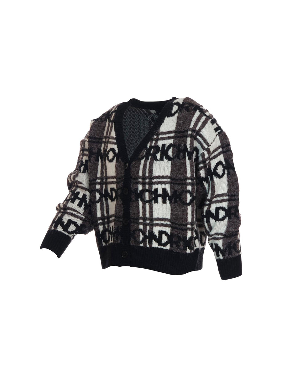 Cardigan John Richmond nero con dettagli a quadri e logo ripetuto RGA25061CD MONOGRAM John Richmond 