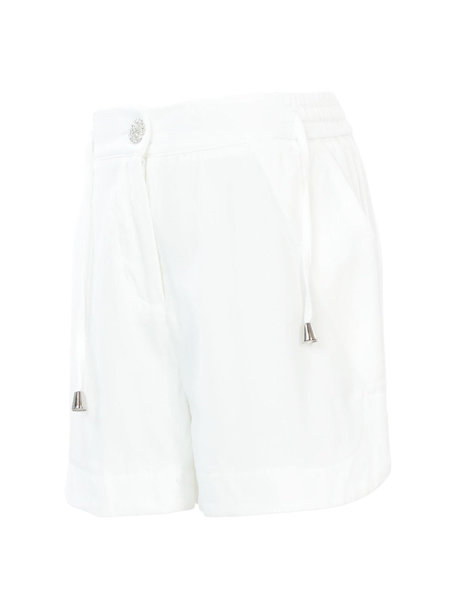 Shorts bianco latte con coulisse e bottone gioiello MG2657 BIANCO Manila Grace 