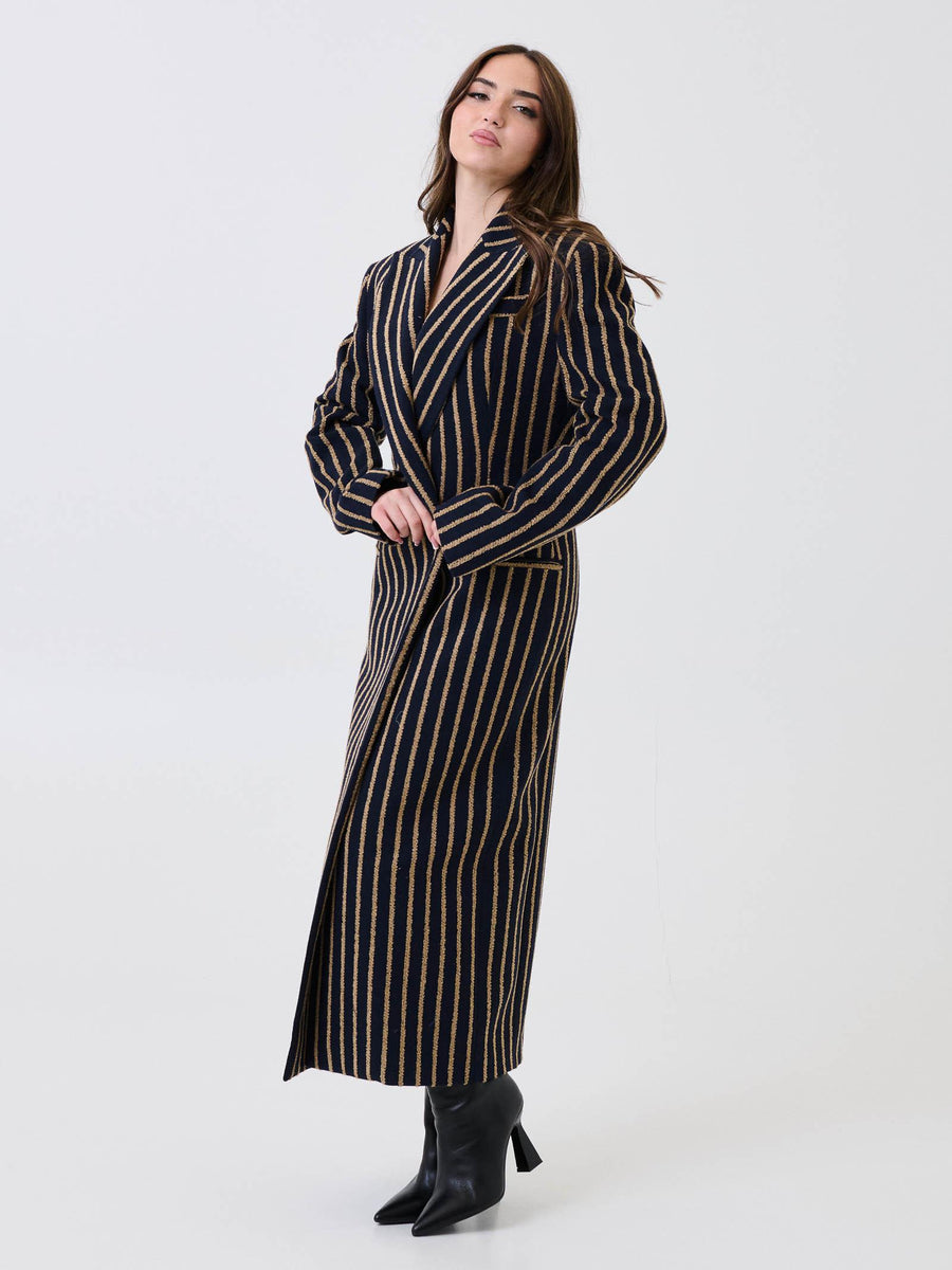 Cappotto lungo "Doha" Bohemian Vì blu con dettagli cammello BHCP005 NAVY Bohemian V 