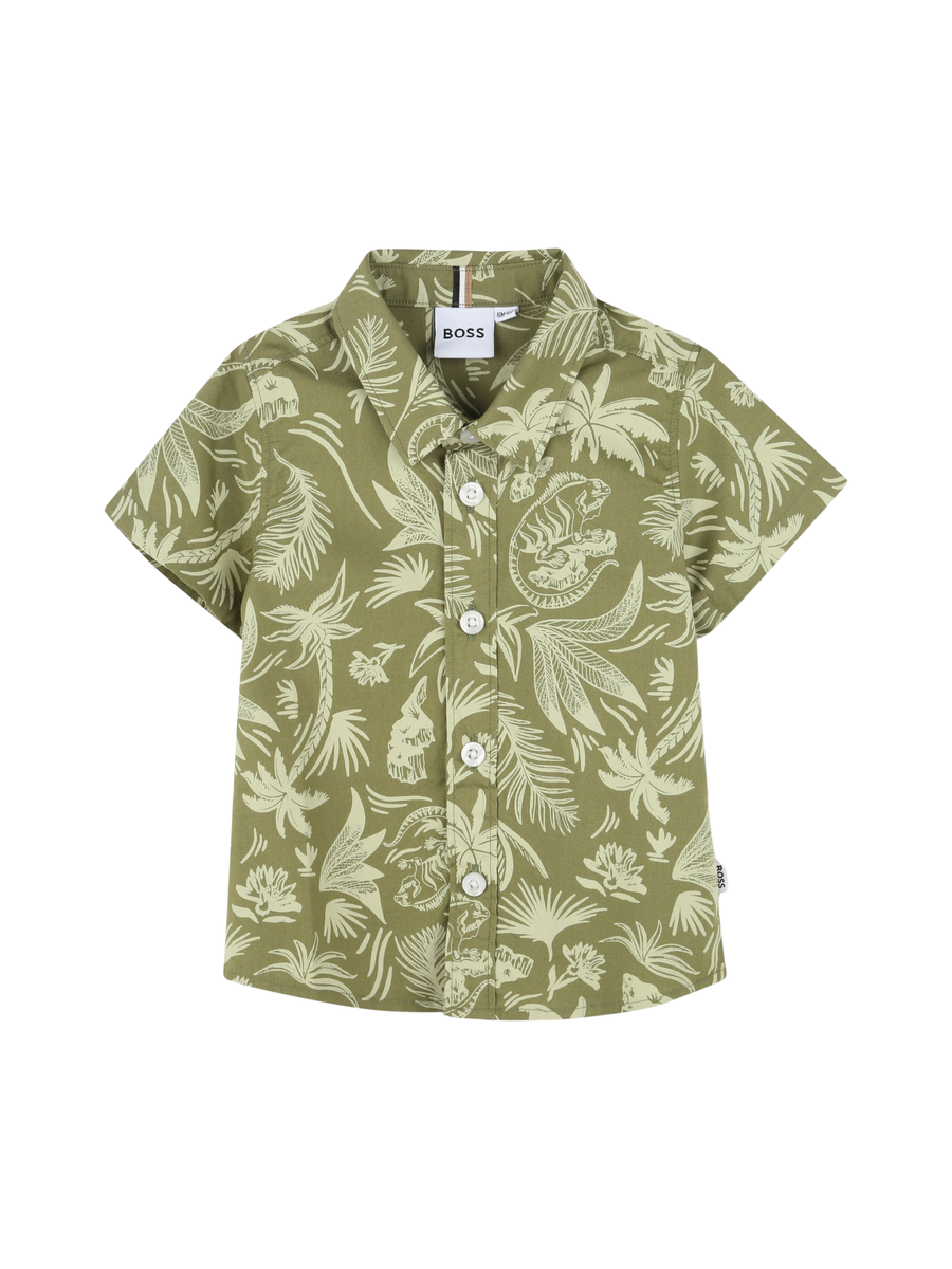 Camicia a maniche corte Boss verde con stampa tropicale all over J52090 673 Boss 