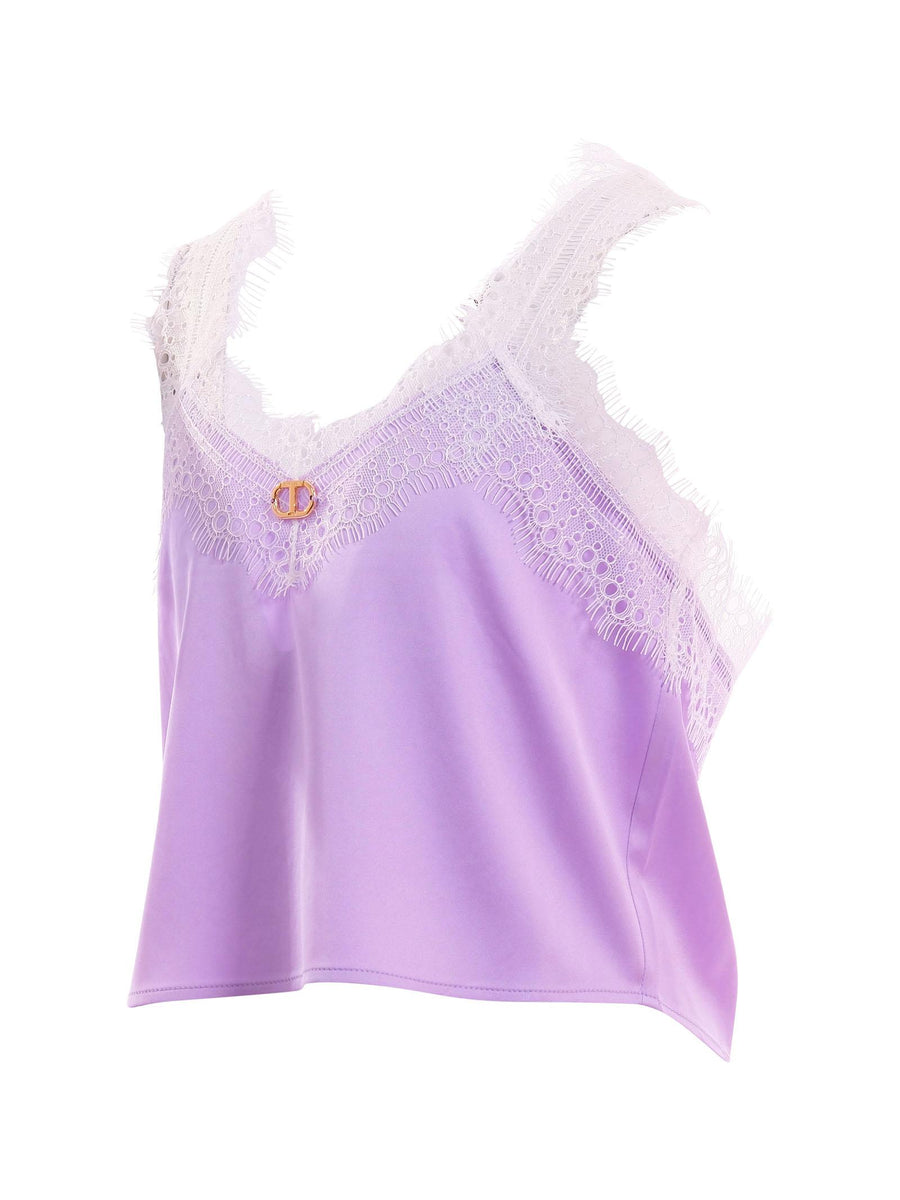 Top in raso Twinset viola lavanda con dettagli in pizzo 251GJ2454 12280 Twinset 