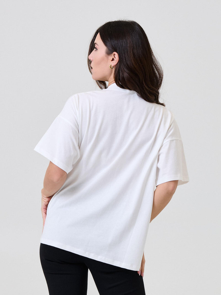 T-Shirt Vicolo bianca con stampa giornale RF0182 BIANCO Vicolo 