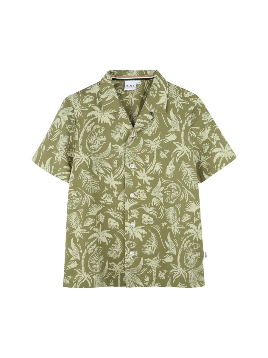 Camicia a maniche corte Boss verde militare con stampa tropicale J52007 673 Boss 