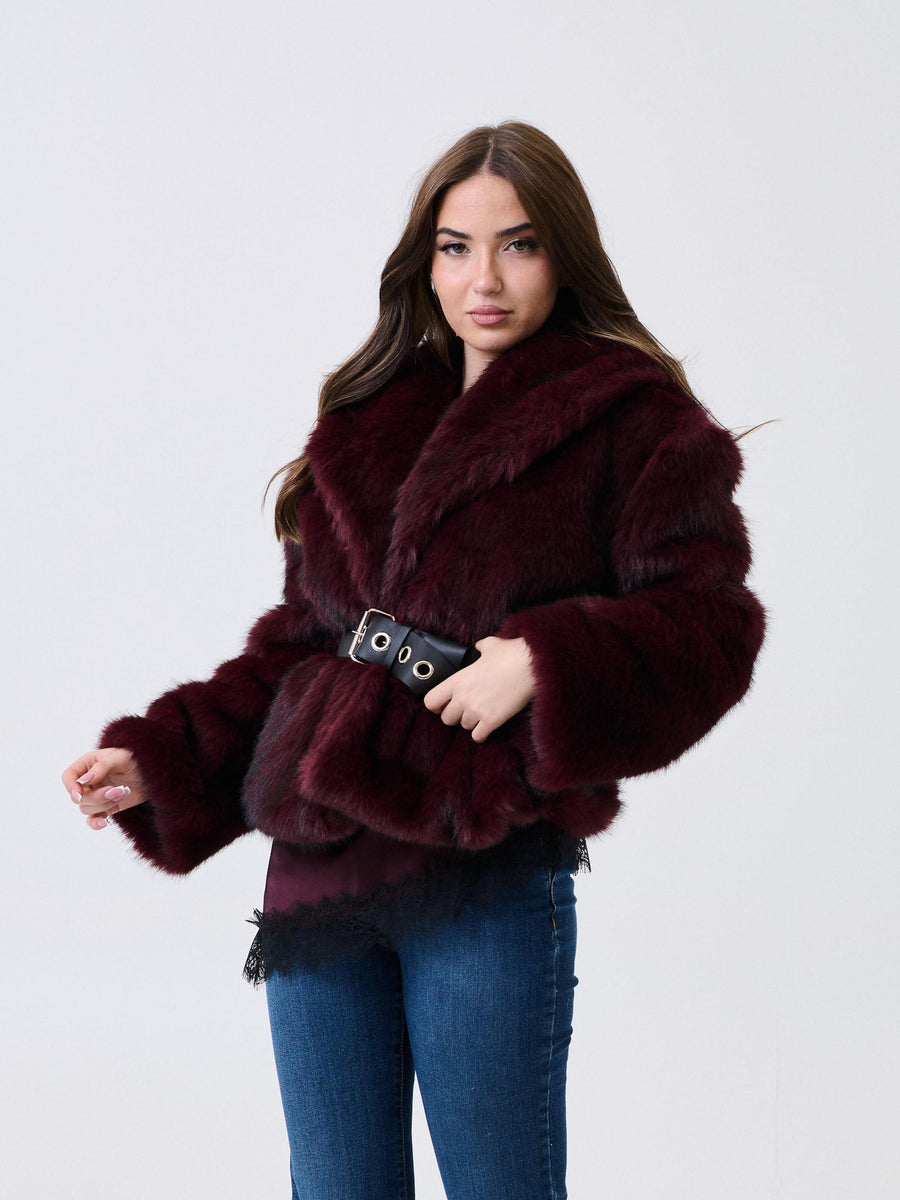 Ecopelliccia Armoire bordeaux con cintura in coordinato 050 BORDEAUX Armoire 