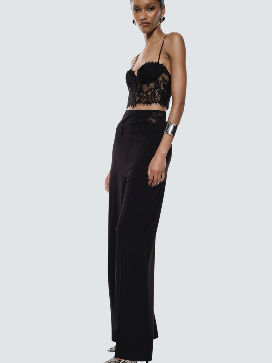 Pantalone a palazzo Imperial nero con inserti in pizzo P6C3KFU NE Imperial 