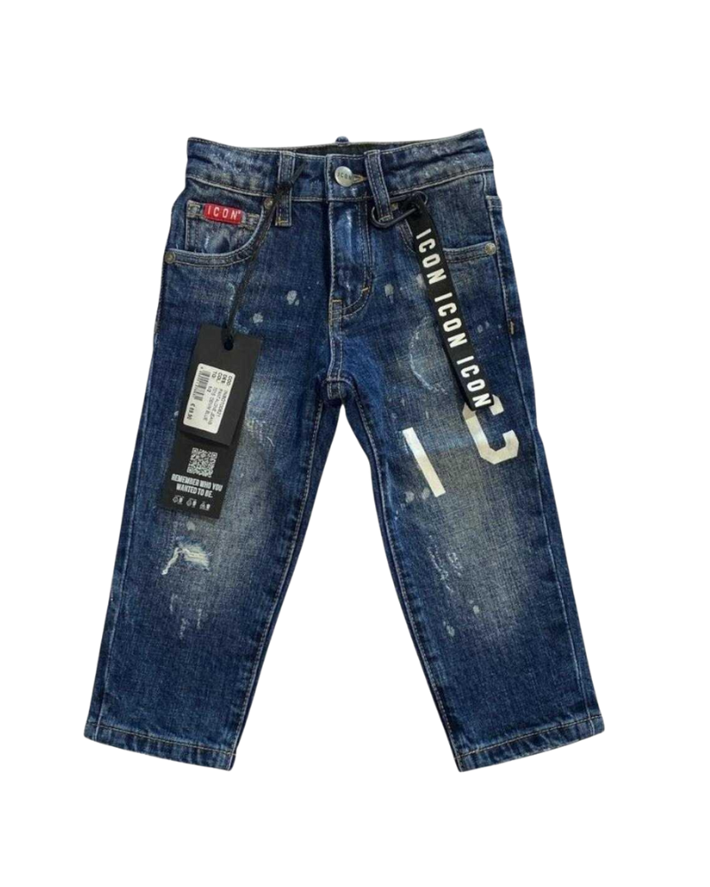 Jeans Icon blu effetto used con stampa Icon bianca T00821 DNM Icon 
