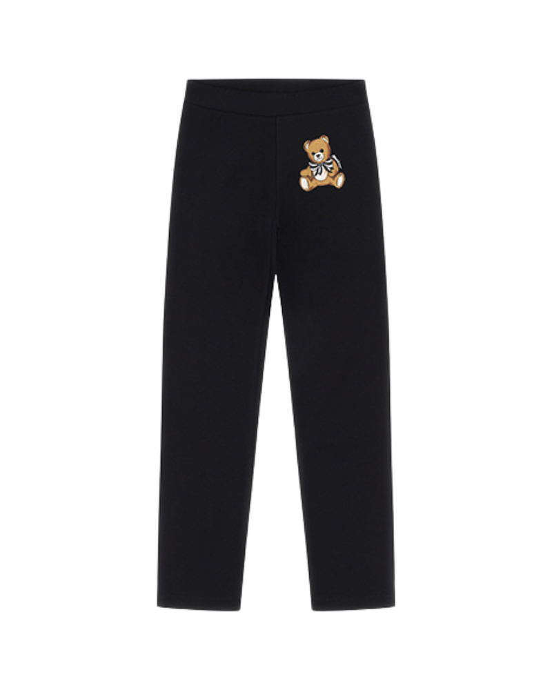 Pantalone Moschino nero con orsetto inconico stampato sulla gamba HDP06Q 60100 Moschino 