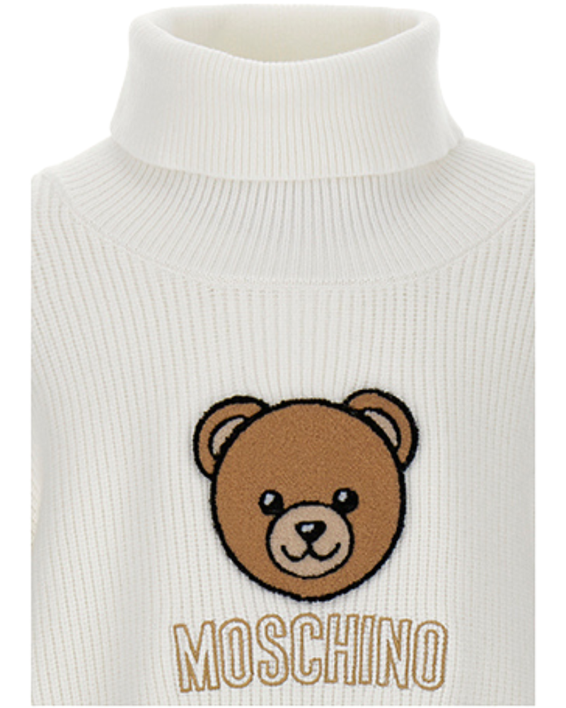 Maglione a collo alto Moschino bianco con orsetto ricamato HDW02A 10063 Moschino 