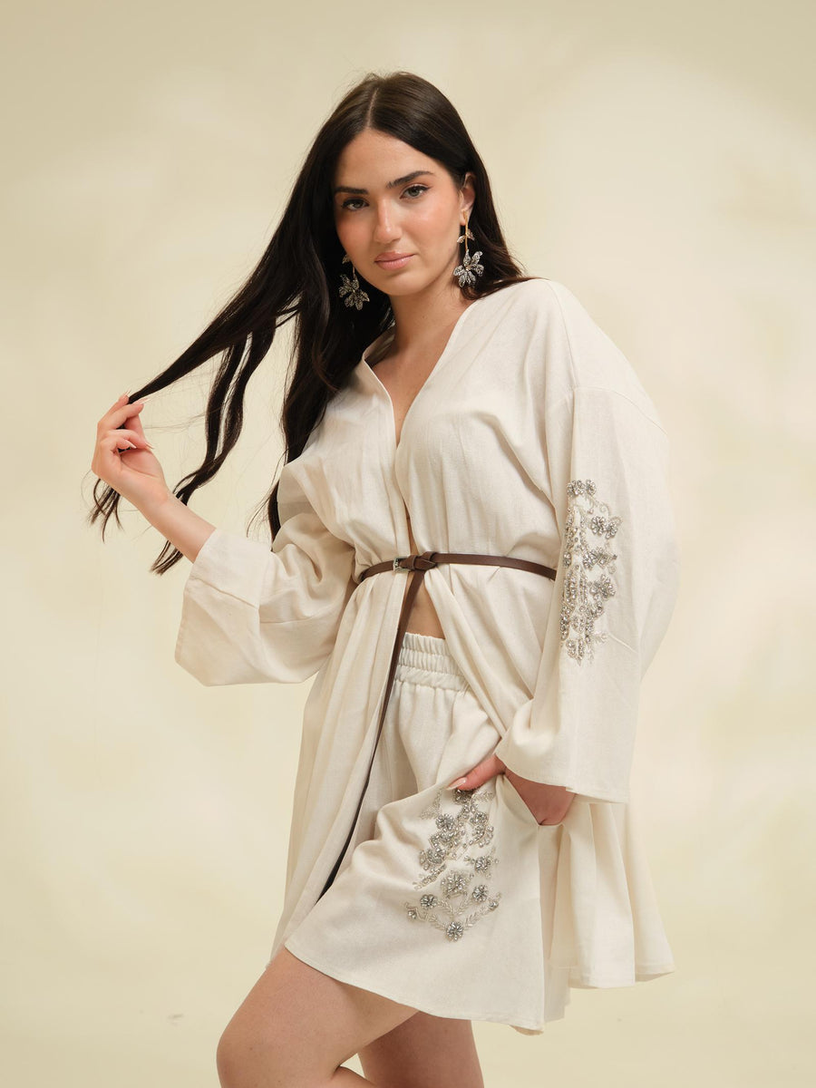 Kimono Haveone burro con applicazioni gioiello KMAN045 BURRO Haveone 