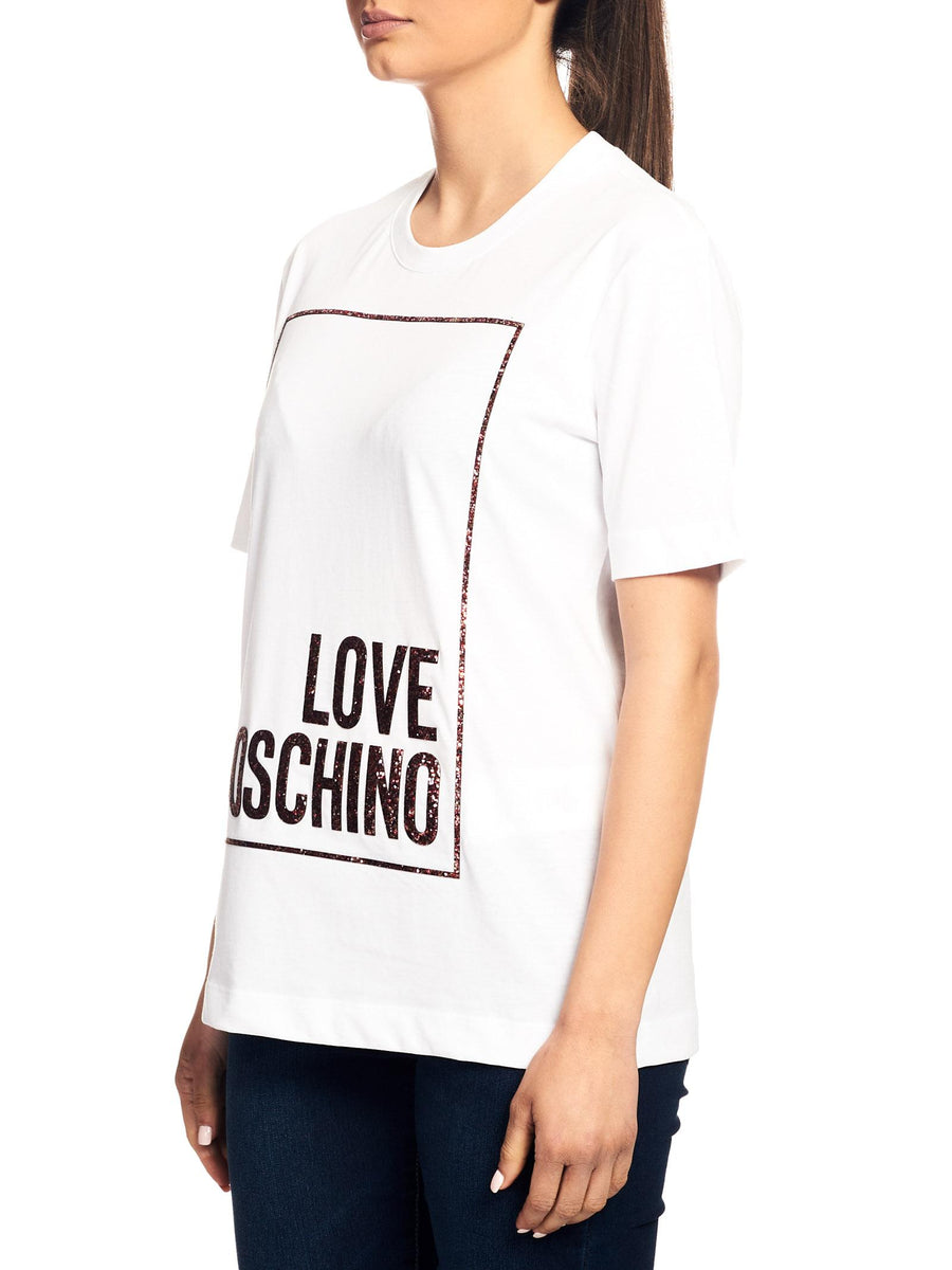 T-shirt bianca con stampa glitter W4H0605M3876 A00 Love Moschino 