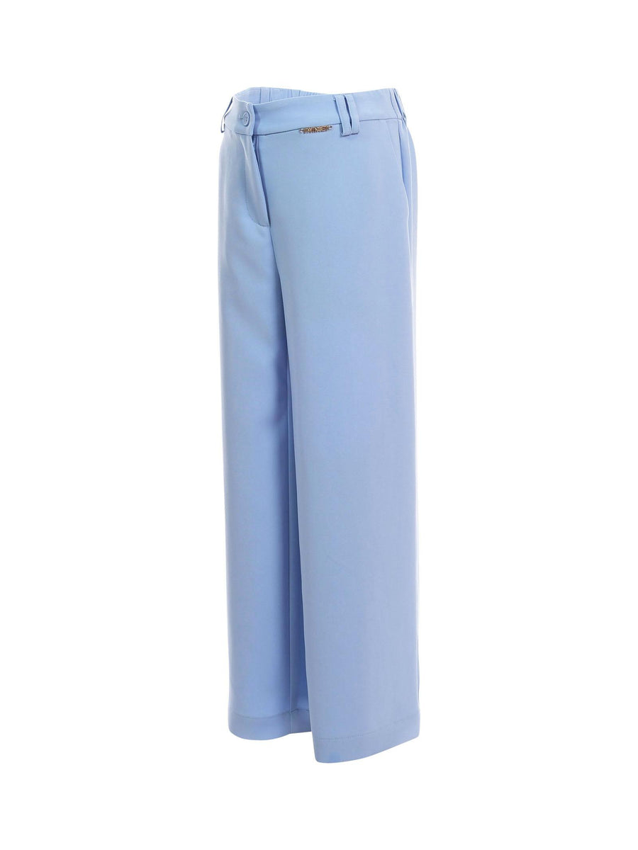 Pantalone Twinset azzurro a palazzo con logo lettering in rilievo 251GJ2QN8 12148 Twinset 