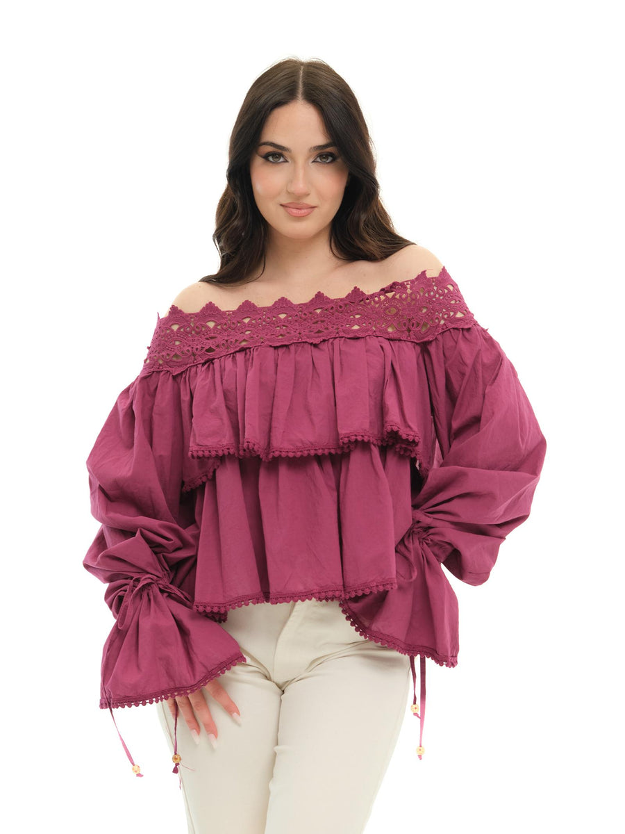 Top Souvenir rubino con balze M1496 RUBINO Souvenir 