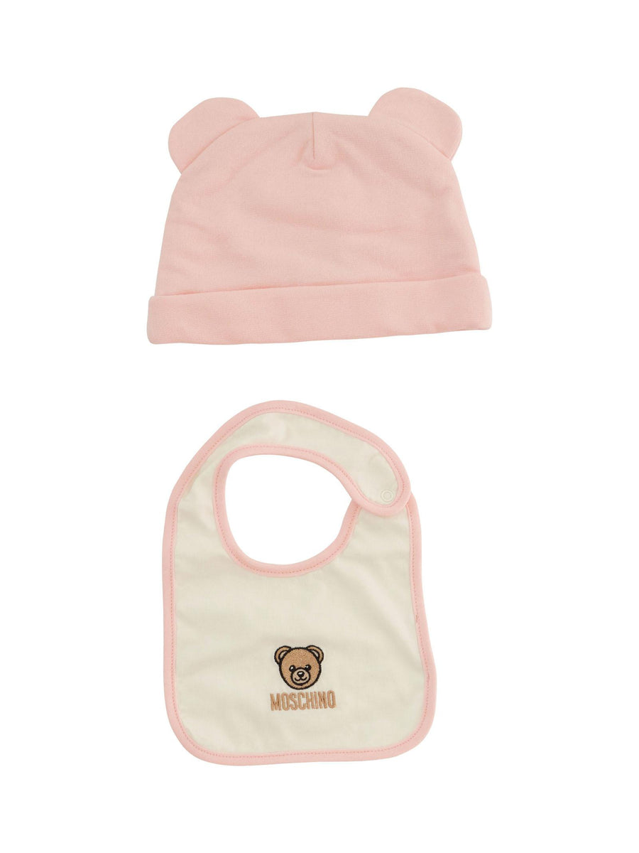 Set bavetta e cappello Moschino rosa con logo ricamato MUY08O 50209 Moschino 