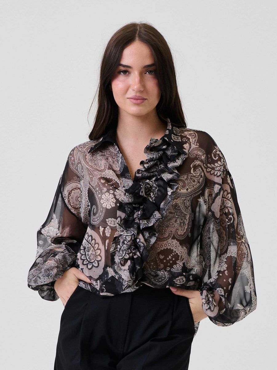 Camicia trasparente Imperial nera con volant CND7KNF NERO/BEIGE Imperial 