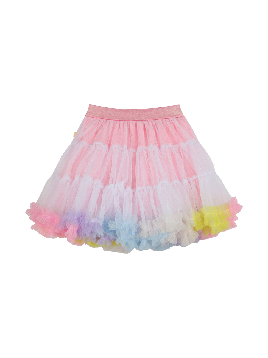 Gonna Billie Blush multistrato con balze e dettagli arcobaleno U21039 462 Billie Blush 