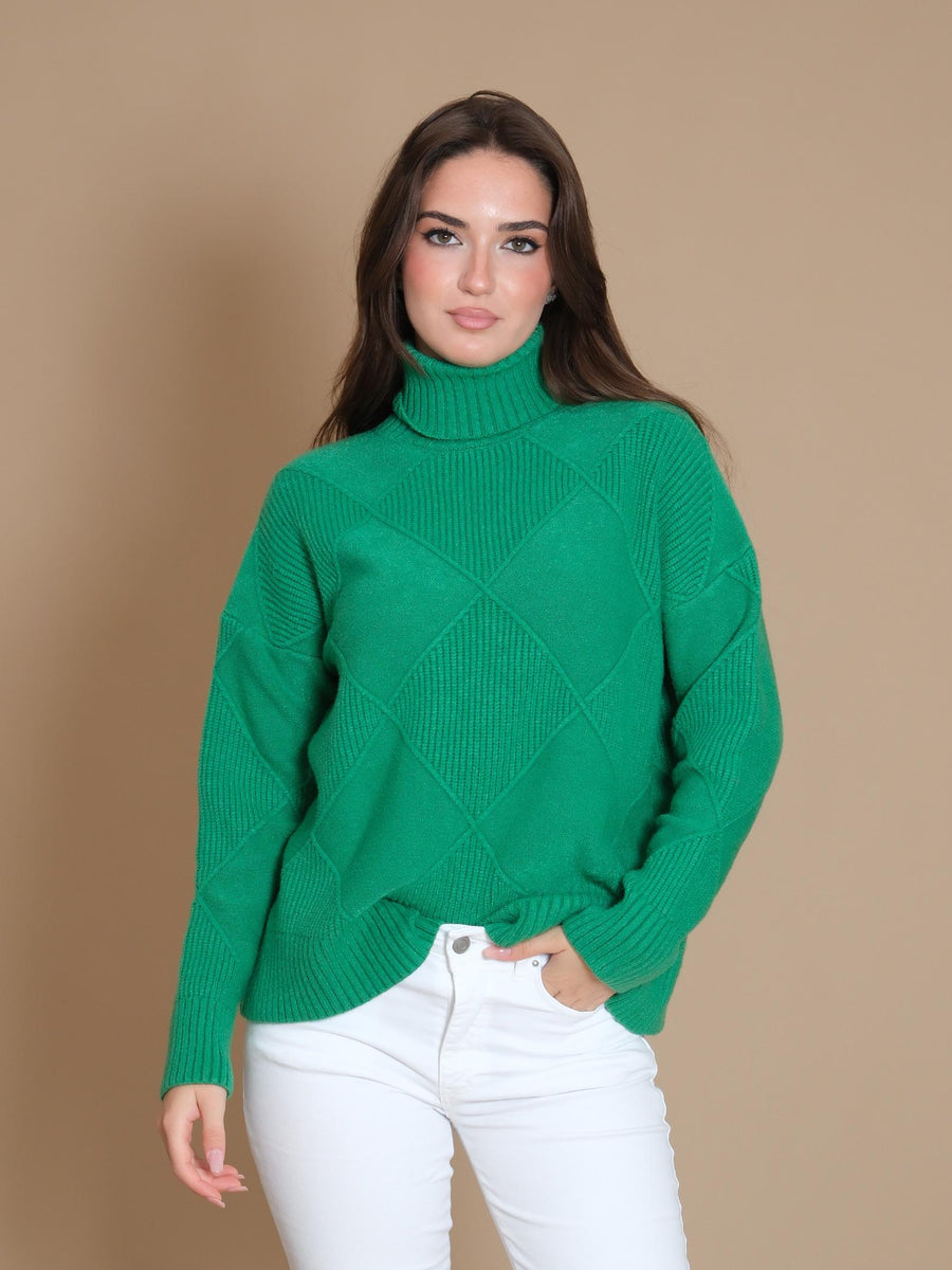 Maglione Armoire collo alto con dettagli a rombi verde 5R673 GUCCI Armoire 