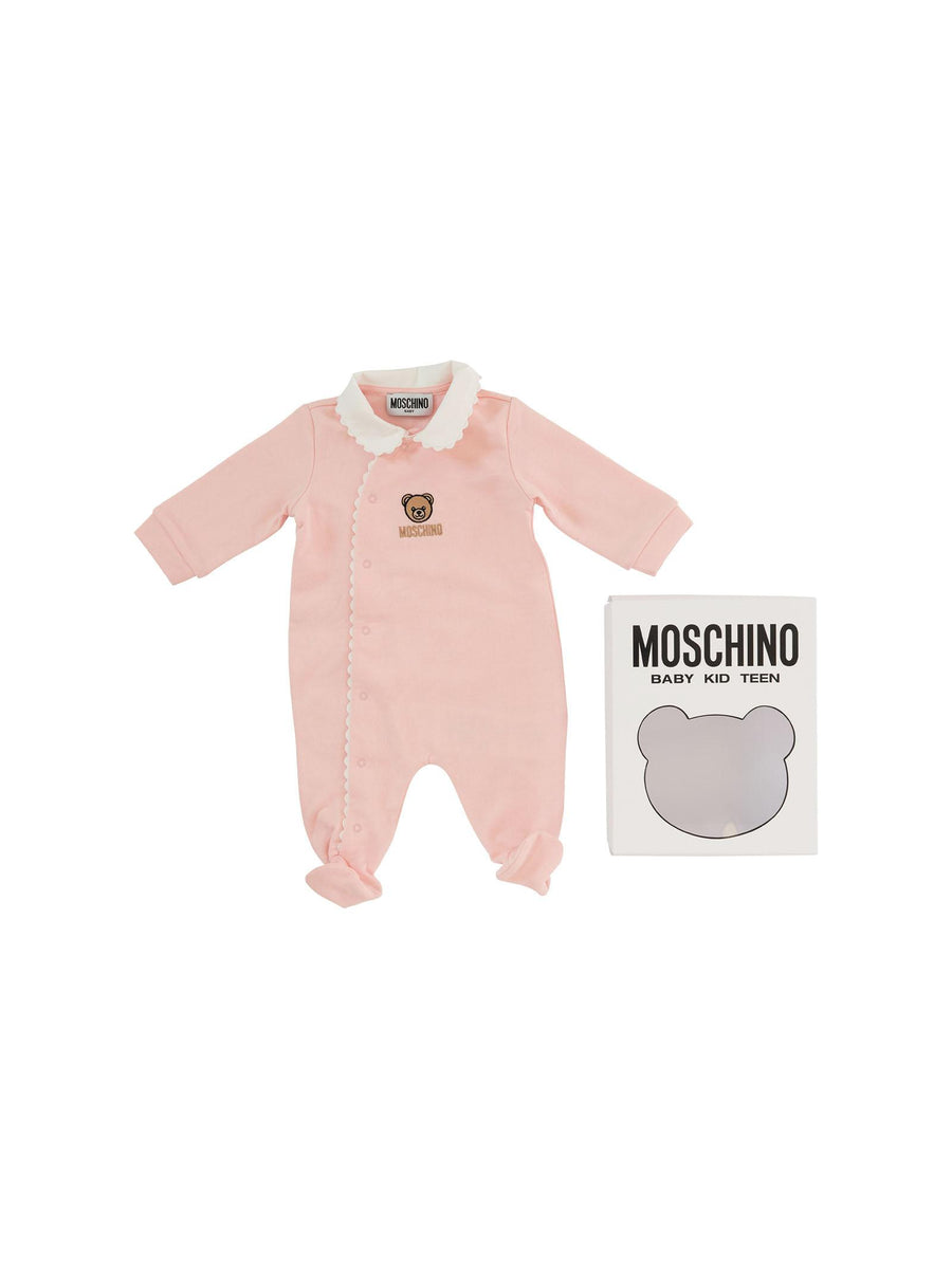 Tutina Moschino rosa con motivi ricamati bianchi MUY08N 50209 Moschino 