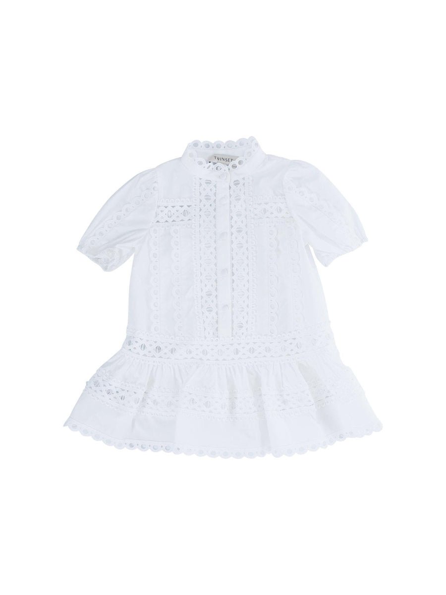 Abito Twinset bianco in sangallo con maniche a sbuffo 251GJ2410 00808 Twinset 