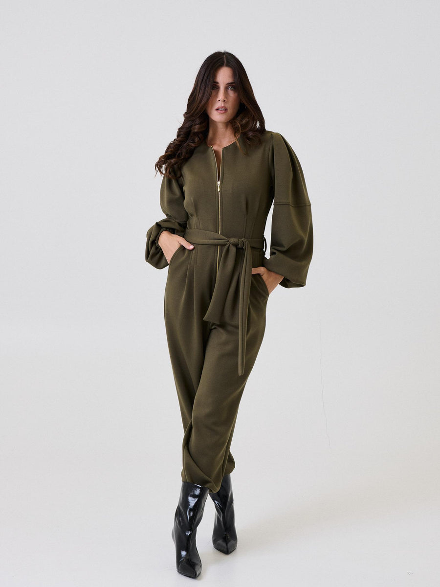 Jumpsuit Bohemian Vì verde militare con zip centrale BHTUT004 MILITARY Bohemian V 