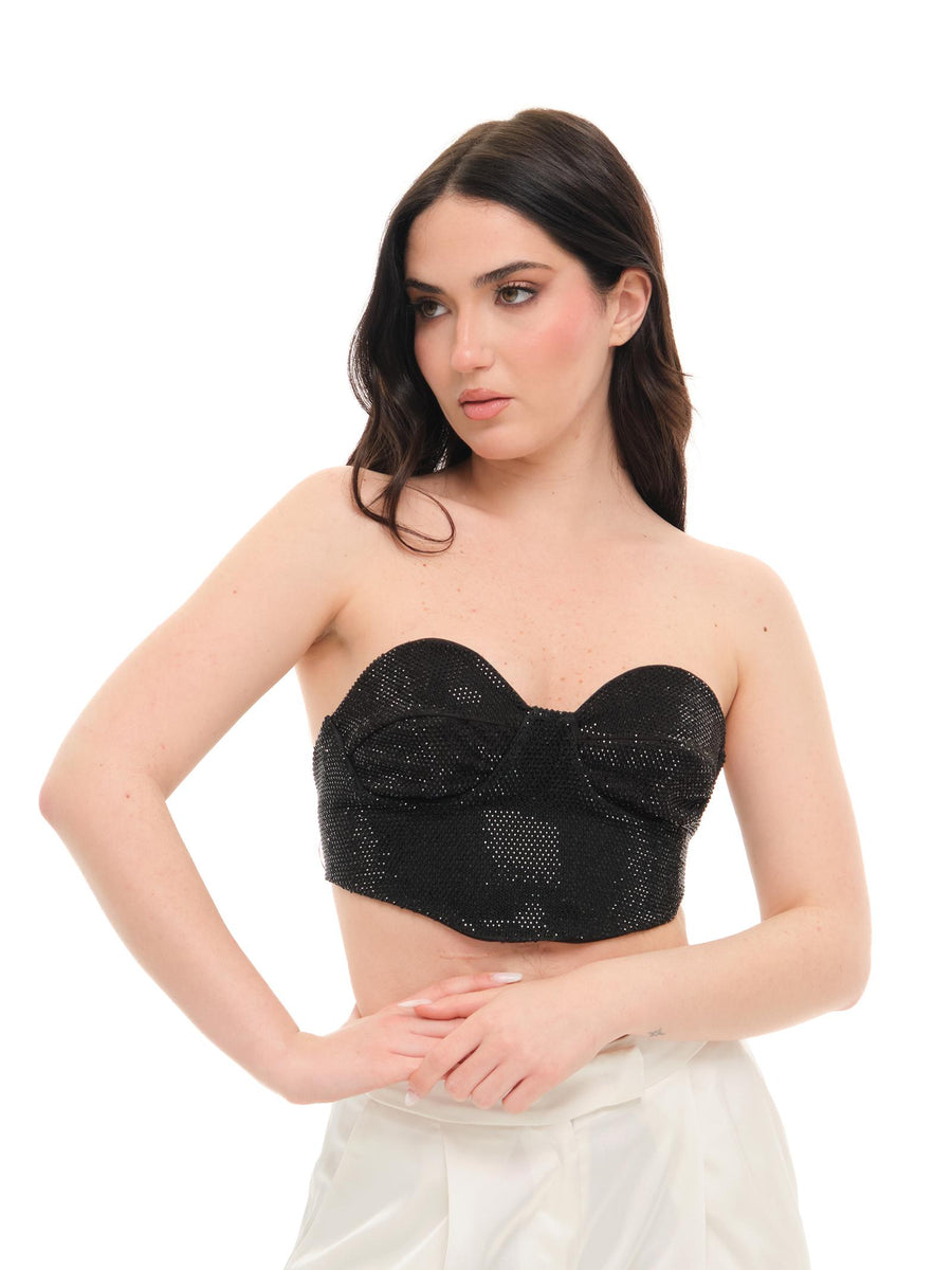 Top "crop" Silence Limited nero con strass SD8037 BLACK Silence Limited 