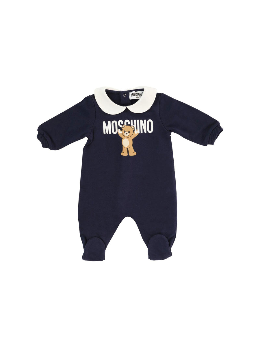 Tutina Moschino blu navy con logo lettering e teddy MXY037 40016 Moschino 