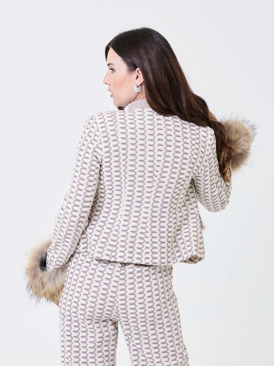 Giacca traforata Pho Firenze beige e grigia con polsini in eco-pelliccia 4324021 CHARME PHO FIRENZE 