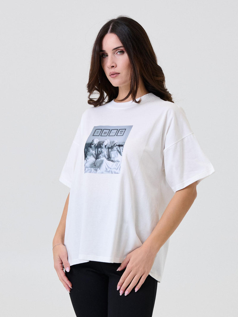 T-Shirt over Vicolo bianca con stampa vintage RF0339 BIANCO Vicolo 