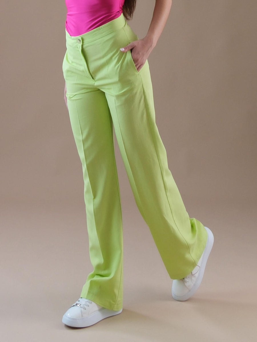 Pantaloni verde lime in misto lino gamba dritta TB1562 LIME Vicolo 
