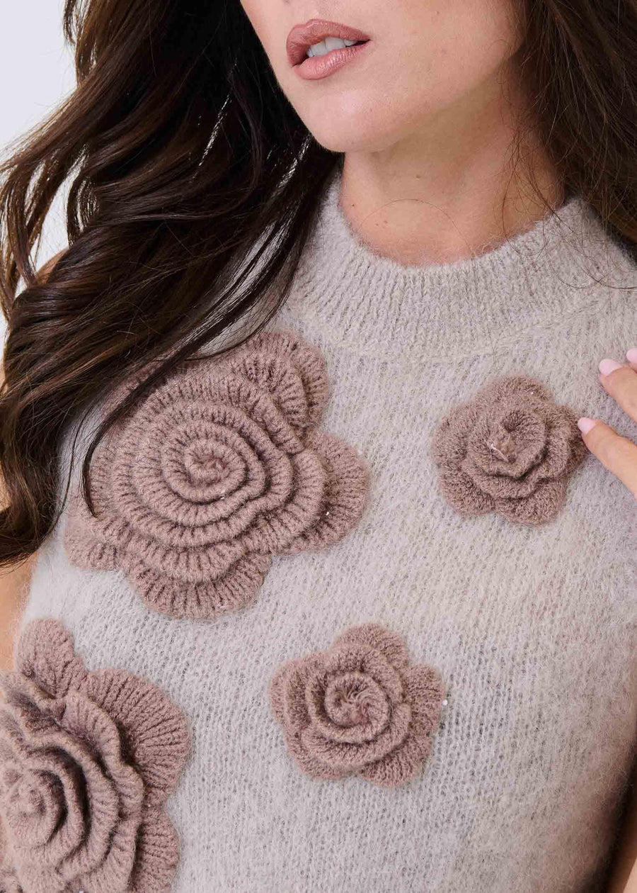 Gilet in lana Pho Firenze beige con applicazioni floreali 3D 4324008 NUDE/COFFEE PHO FIRENZE 