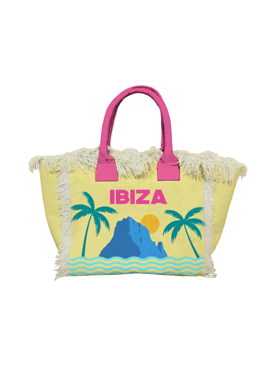 Borsa mare Vanity gialla stampa Ibiza con palme VANI001 01158F MC2 SAINT BARTH 