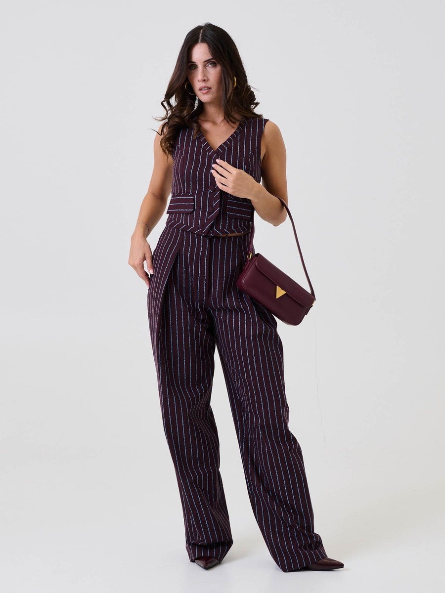 Gilet Bohemian Vì bordeaux a righe azzurre SDBO6005 BORDEAUX Bohemian V 