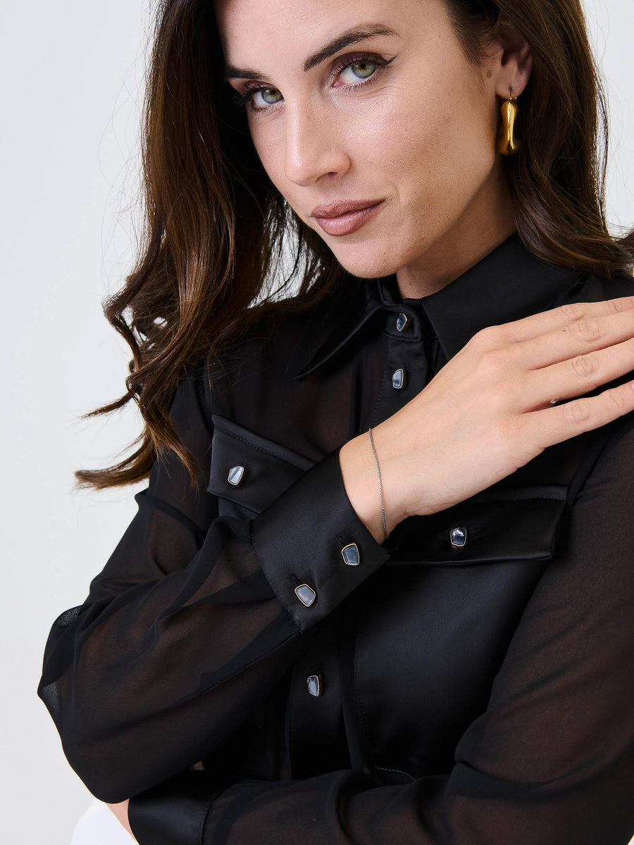 Camicia semi trasparente Silence Limited nera con dettagli gioiello CA7015 BLACK Silence Limited 