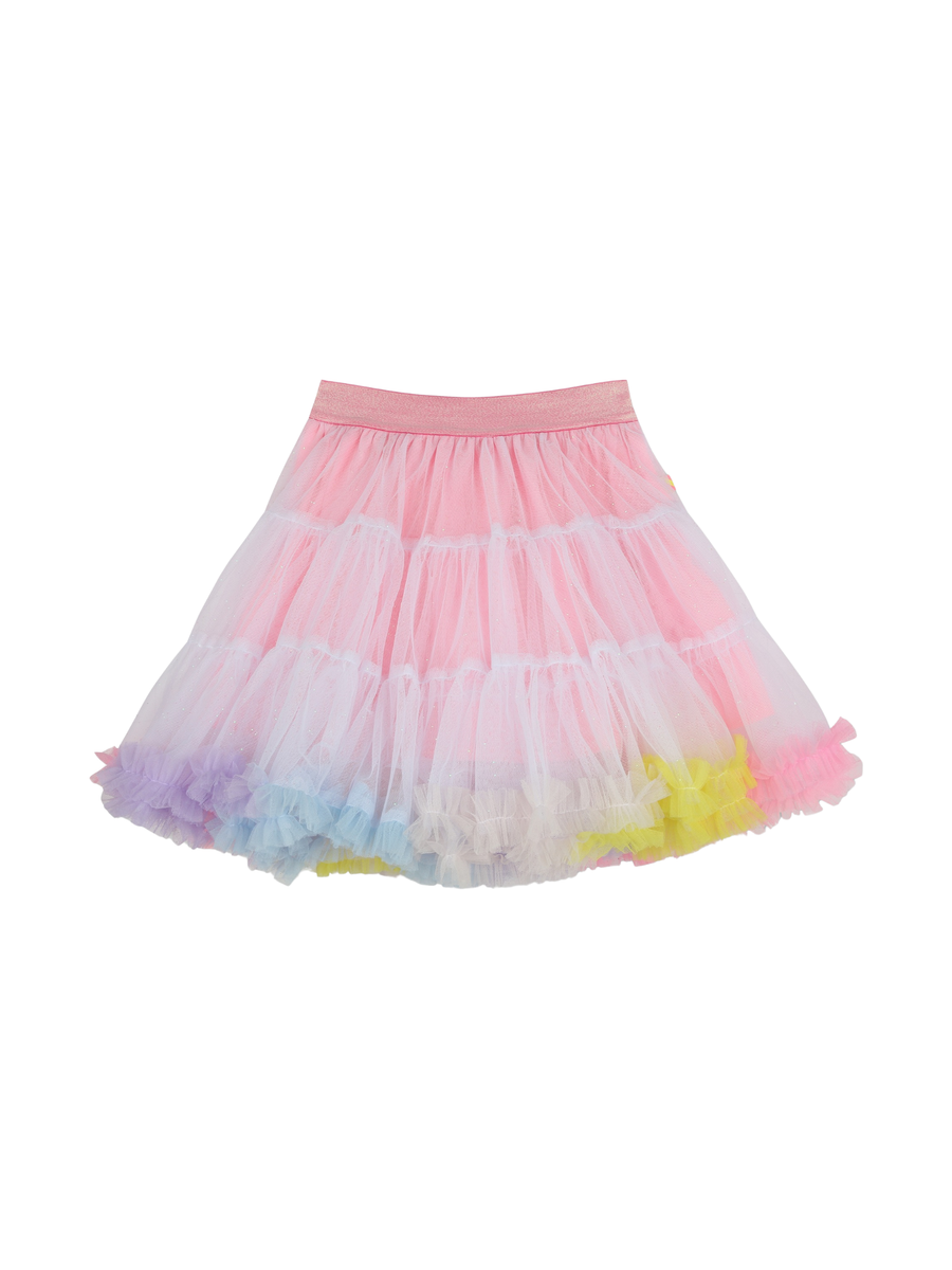 Gonna Billie Blush multistrato con balze e dettagli arcobaleno U21039 462 Billie Blush 