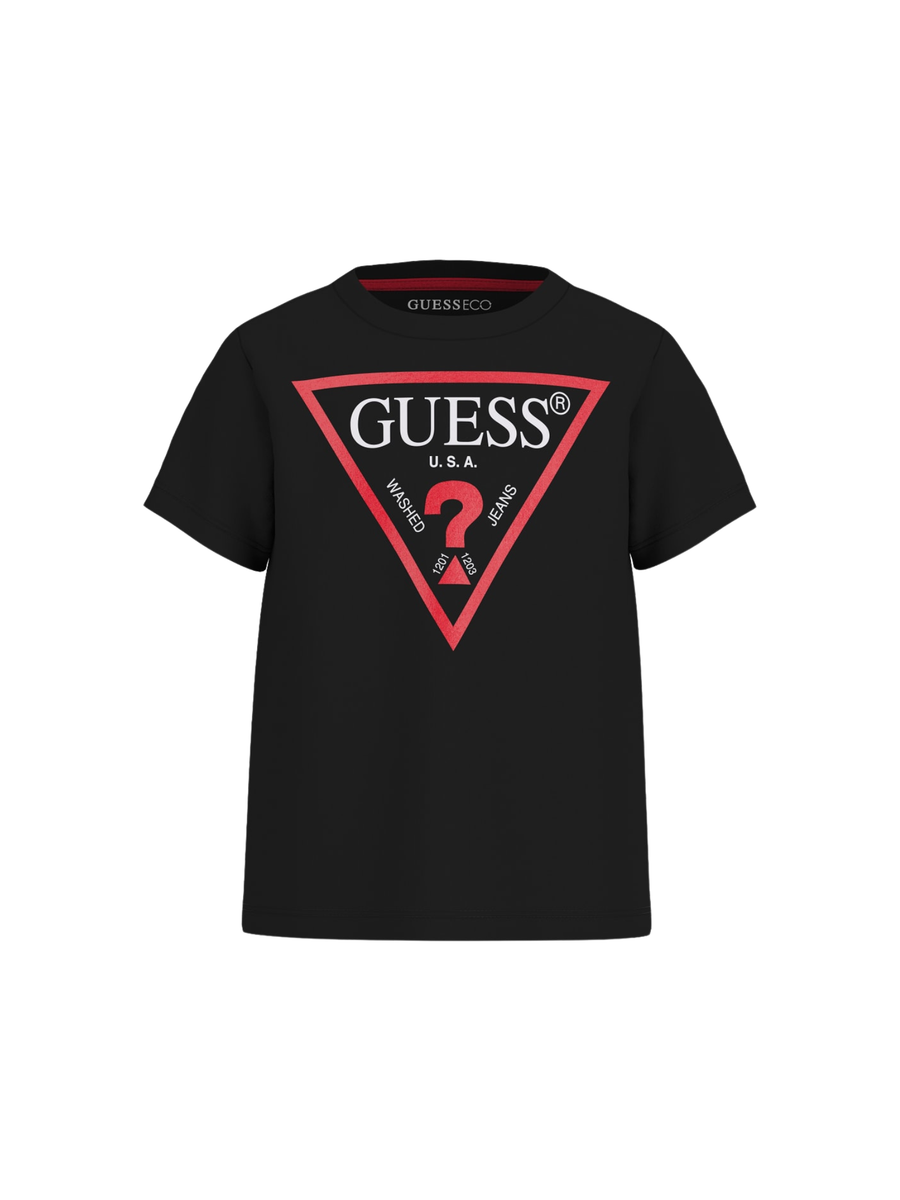 T-Shirt Guess nera con logo iconico rosso centrale N73I55K8HM0 JBLK Guess 