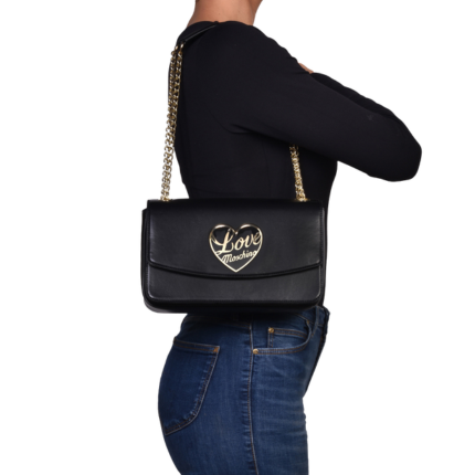 Borsa a tracolla Love Moschino nera con cuore dorato in rilievo JC4184PP1NLP 000A Love Moschino 