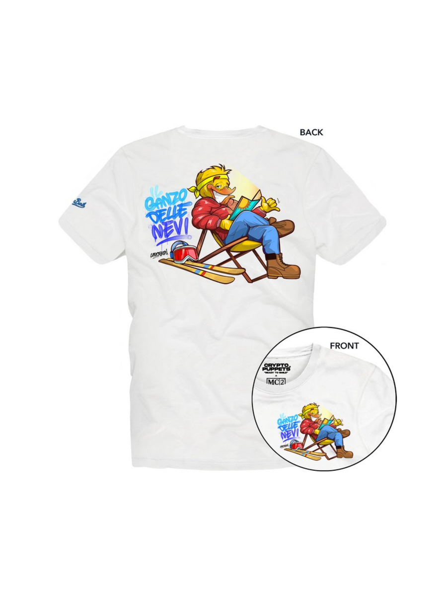 T-Shirt Saint Barth bianca stampa papero sul petto e sul retro ARN0001 02338G MC2 SAINT BARTH 