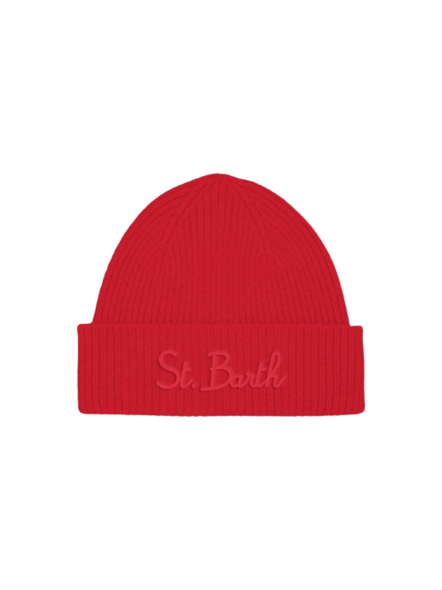 Cappello Saint Barth rosso con risvolto e logo ricamato tono su tono MOS0001 00032G MC2 SAINT BARTH 